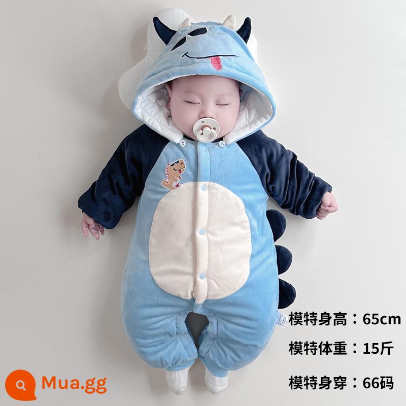 Bộ áo liền quần mùa đông cho bé quần áo cotton dày chần bông ấm rompers đi chơi quần áo cotton quần áo mùa đông Plus nhung bộ quần áo chúc mừng năm mới - khủng long xanh xanh