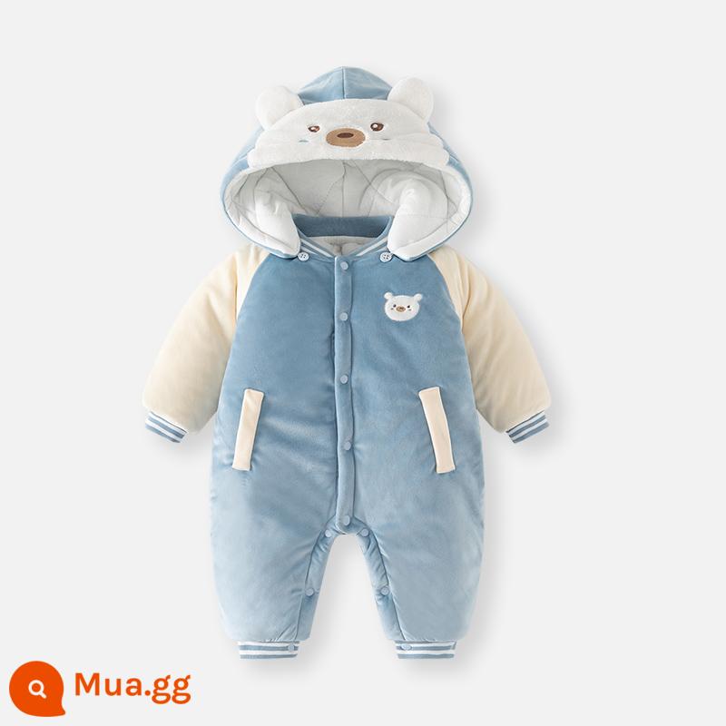 Bộ áo liền quần mùa đông cho bé quần áo cotton dày chần bông ấm rompers đi chơi quần áo cotton quần áo mùa đông Plus nhung bộ quần áo chúc mừng năm mới - màu xanh bóng chày màu xanh