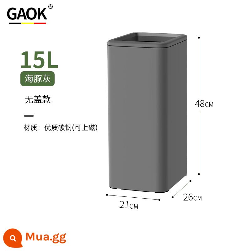 Xô vệ sinh inox hộ gia đình phòng khách không nắp thùng rác nhà bếp cao và lớn nhà vệ sinh thương mại phòng bột giá trị cao - 15L Dolphin Grey [không có nắp]