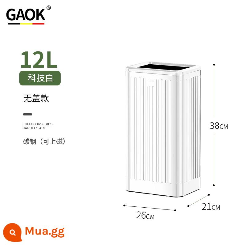 Xô vệ sinh inox hộ gia đình phòng khách không nắp thùng rác nhà bếp cao và lớn nhà vệ sinh thương mại phòng bột giá trị cao - Mẫu cổ điển màu trắng 12L [không có nắp]