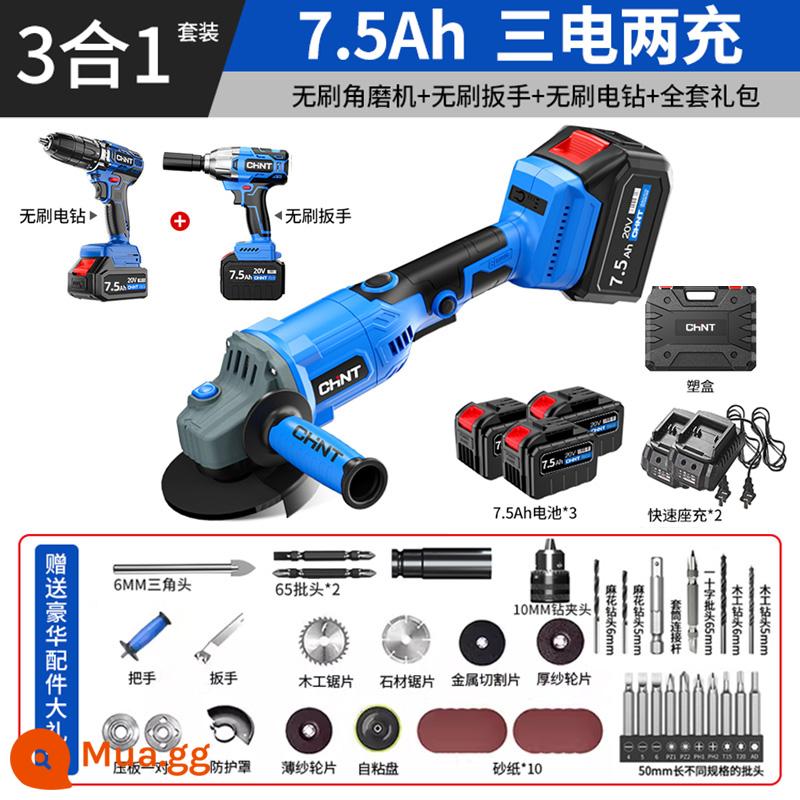 Máy mài góc Zhengtai pin sạc lithium công suất cao máy mài cắt máy mài không dây máy mài góc không chổi than - Máy mài góc + máy khoan điện + cờ lê [3 công suất 7500mA] 3 trong 1