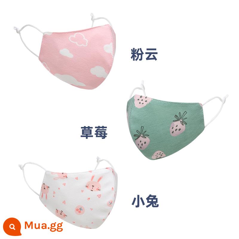 Khẩu trang trẻ em giữ ấm bé gái đặc biệt cho bé gái cotton nguyên chất giặt được cho bé có thể điều chỉnh xuân hạ thu đông - Mây hồng + dâu + thỏ