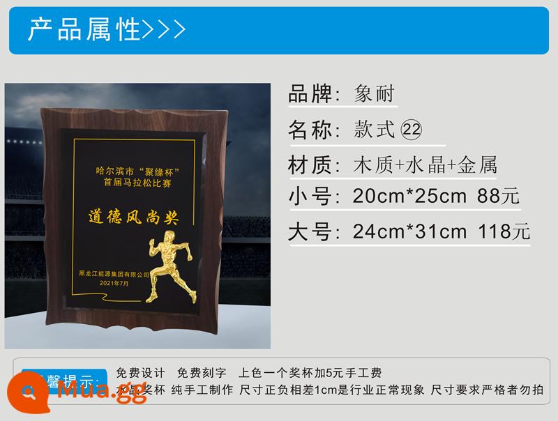 Giải chạy cúp pha lê tùy chỉnh huy chương thể thao marathon người đàn ông vàng tiếp sức nhà vô địch chạy đường dài - Kiểu 22