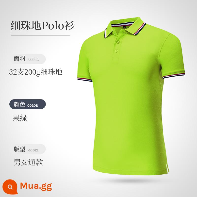 Áo polo đảo ngược quần áo làm việc tùy chỉnh logo nhân vật thêu cotton t -shirts áo sơ mi quảng cáo văn hóa bản đồ tay áo ngắn - Cổ áo màu xanh trái cây