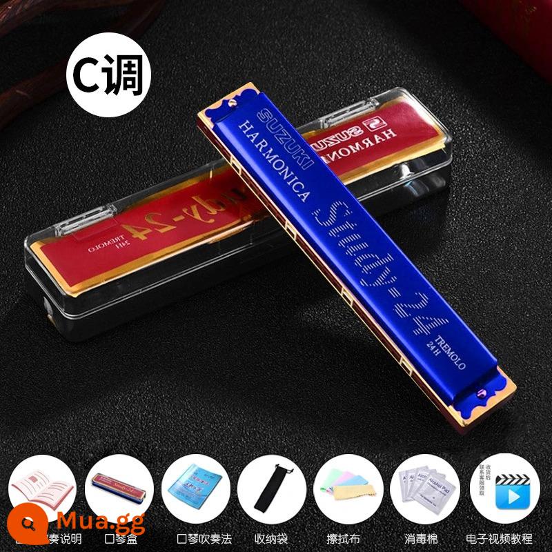 Giai điệu harmonica đa âm Suzuki 24 lỗ chính hãng của Nhật Bản A/F/G/C/#C dành cho người mới bắt đầu và sinh viên trình độ chơi chuyên nghiệp ở cấp độ đầu vào - SUZUKI-24 lỗ tone C xanh + trọn bộ quà tặng + video