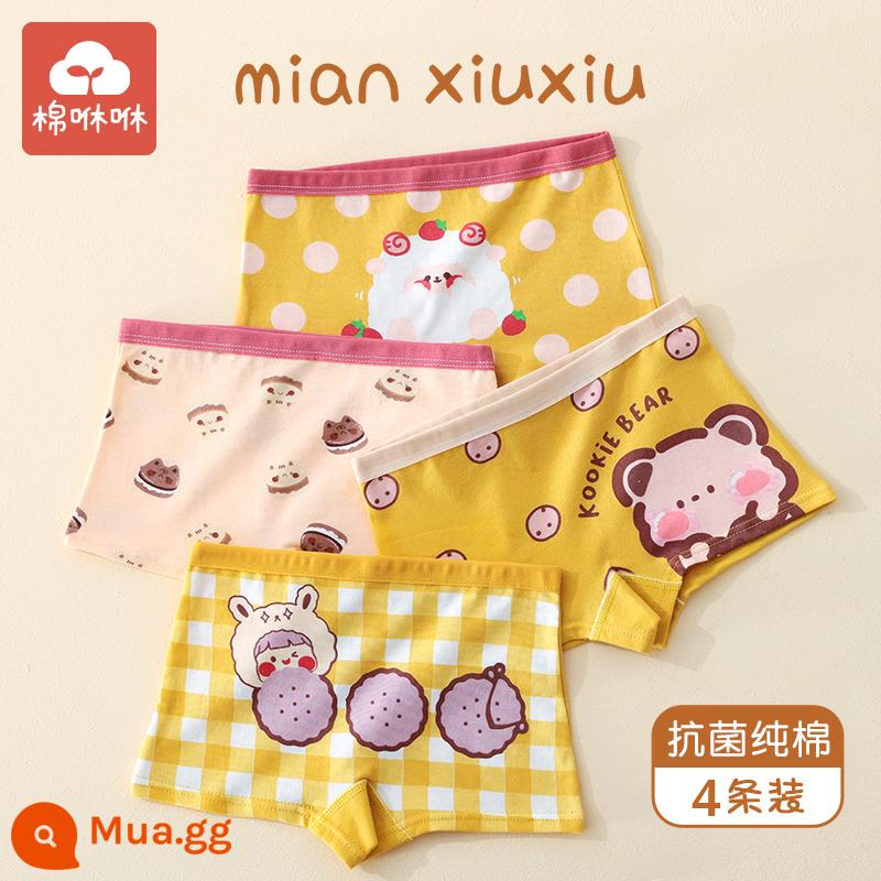 Đồ lót bé gái quần đùi cotton nguyên chất quần đùi bé gái quần boxer trẻ em bé gái cotton quần an toàn cho trẻ em 12 tuổi - Gấu Dâu-4 miếng [Phiên bản nâng cấp loại A]