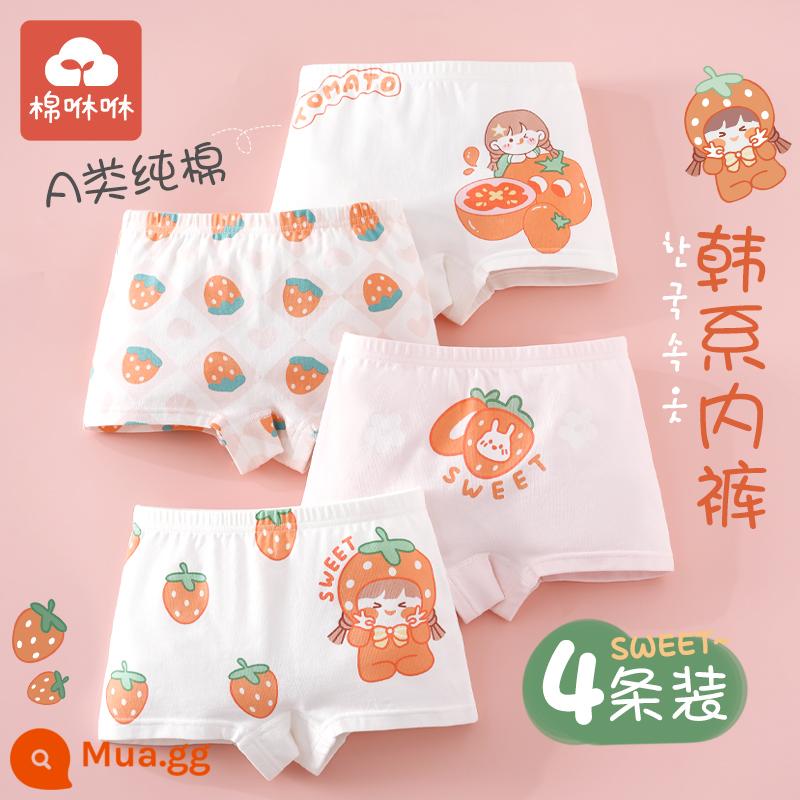 Đồ lót bé gái quần đùi cotton nguyên chất quần đùi bé gái quần boxer trẻ em bé gái cotton quần an toàn cho trẻ em 12 tuổi - Công chúa dâu tây-4 miếng [Phiên bản nâng cấp hạng A]