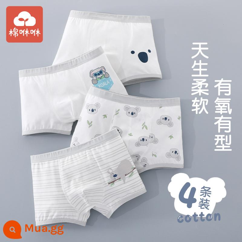 Quần lót bé trai cotton nguyên chất, quần lót boxer bé trai cỡ lớn, quần đùi bé trai không véo mông, quần lót boxer cotton trẻ em loại A - Gói Koala-4 tham lam