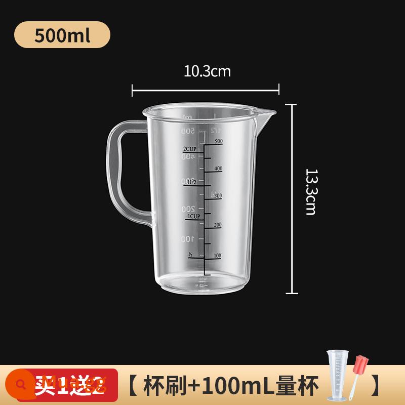 Cốc đong nhựa có cân gia dụng cấp thực phẩm quán trà sữa thùng nhỏ đặc biệt cốc đo lường dung tích lớn thương mại có nắp đậy - Cân đen trắng 500ml [PC dày chịu nhiệt độ cao]