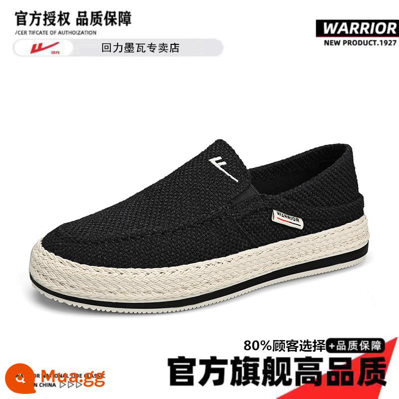 Kéo lại giày vải nam mùa hè thoáng khí cũ Bắc Kinh giày vải nam lười slip-on vải lanh giày thể thao hợp thời trang - Đen [mẫu chất lượng cao]