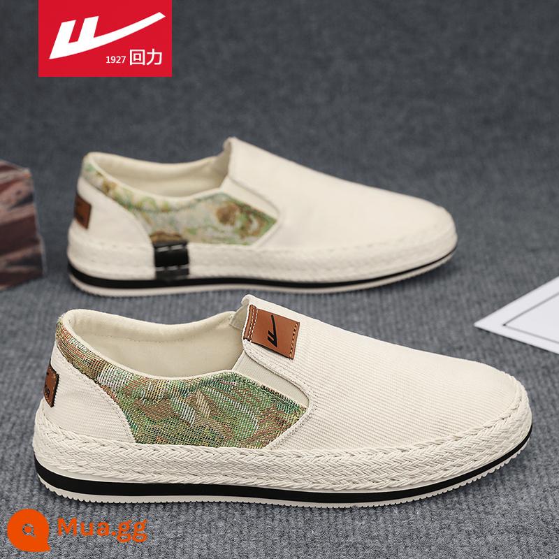 Kéo lại giày vải nam mùa hè thoáng khí cũ Bắc Kinh giày vải nam lười slip-on vải lanh giày thể thao hợp thời trang - Màu be [1737C đáy mới]