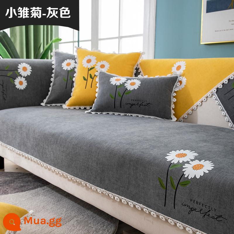 Chenille sofa đệm bốn mùa đa năng đệm ghế chống trượt tối giản hiện đại bọc ghế sofa da bao gồm tất cả vải bọc phổ quát - màu xám hoa cúc