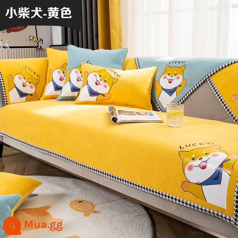 Chenille sofa đệm bốn mùa đa năng đệm ghế chống trượt tối giản hiện đại bọc ghế sofa da bao gồm tất cả vải bọc phổ quát - Shiba Inu nhỏ màu vàng