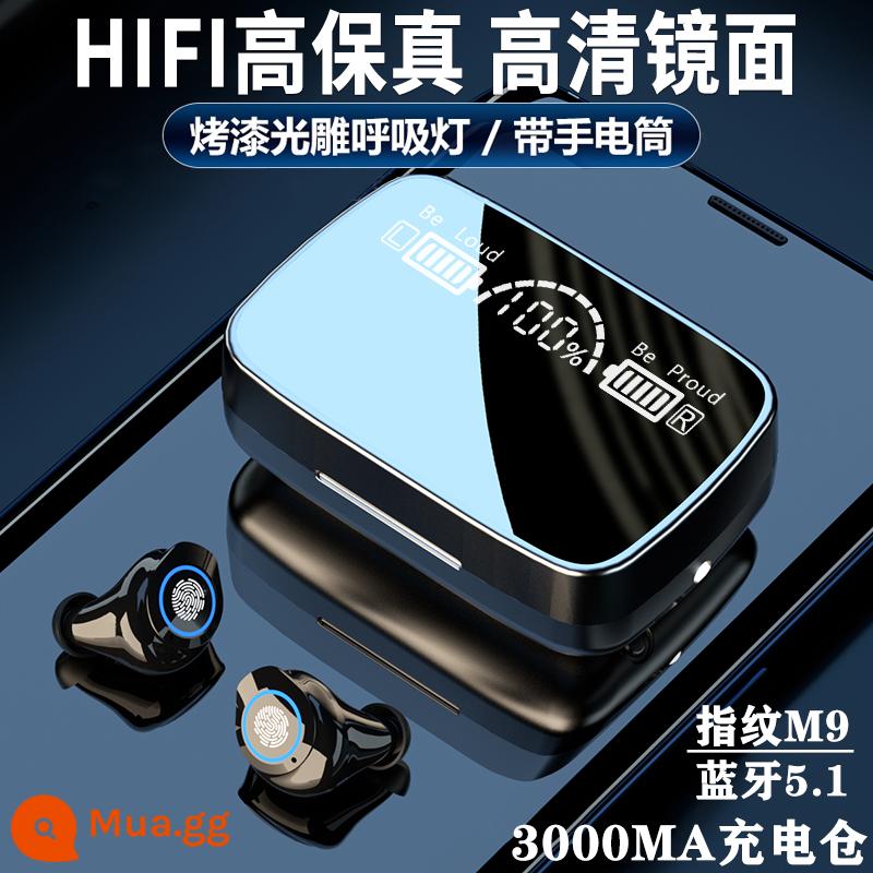 Tai nghe Bluetooth không dây thực sự mới 2022 5.1 in-ear mini nhỏ chống ồn chất lượng cao cao cấp áp dụng - Phiên bản nâng cấp vân tay M9 màu đen (Bluetooth 5.1 + ngăn sạc khoảng 3000ma + chất lượng âm thanh độ trung thực cao + chức năng đèn pin