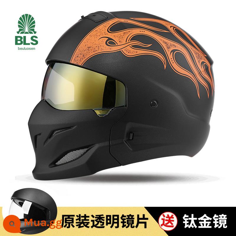 Mũ bảo hiểm Bọ cạp màu đen đầy đủ -Cover Harley Retro Motorcycle Semi -helmet Four Seasons - Ngọn lửa đen + ống kính hợp kim titan