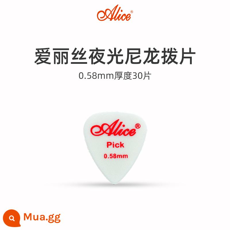 Alice Alice Civil Ballad Guitar Cosmetics Sweeking Thin huỳnh quang Nylon Nights Optoelectronics Guitar Persevers Persevers Pick - [Gói 30 miếng] 0,58mm+ đi kèm hộp đựng