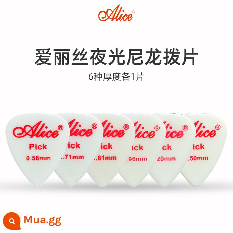 Alice Alice Civil Ballad Guitar Cosmetics Sweeking Thin huỳnh quang Nylon Nights Optoelectronics Guitar Persevers Persevers Pick - [Gói 6 chiếc] Mỗi chiếc 6 độ dày 1 miếng + hộp đựng miễn phí