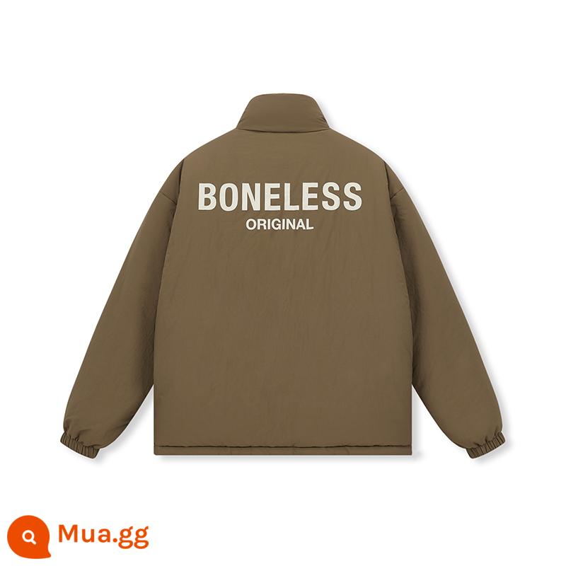 Logo thêu hai mặt BONELESS đệm dày phong cách đường phố Mỹ dành cho nam thương hiệu hợp thời trang áo khoác cổ đứng ấm áp - Màu nâu với kaki