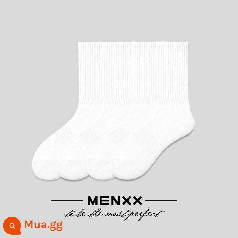 Vớ Menxx Male Long -Tube SOCKS SOCKS Bông nguyên chất Mùa thu và mùa đông Đen và Trắng Màu rắn Solid Middle Midd - 4 đôi trắng [bốn mùa thường xuyên]