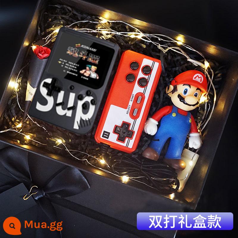 sup máy chơi game cầm tay một người chơi mới Tetris cầm tay đôi tay cầm sparring cho trẻ em máy chơi game cổ điển sạc di động máy chơi game mini phong cách hoài cổ quà tặng phong cách học sinh kiểu cũ - (Bộ Hộp Quà Tặng) [500 in 1] Black Double Model + 2 Pin Sạc + Cáp AV 3 Mét