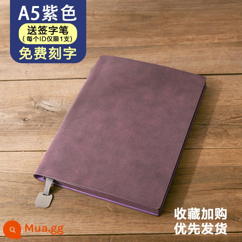 Máy tính xách tay kinh doanh đơn giản A5 sổ phụ doanh nghiệp tùy chỉnh logo có thể in chữ notepad văn phòng cao cấp làm việc cuộc họp sổ ghi chép da mềm nhật ký đường kẻ ngang dày da cừu cổ điển - Màu tím