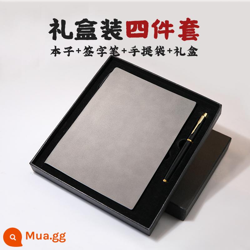 Máy tính xách tay kinh doanh đơn giản A5 sổ phụ doanh nghiệp tùy chỉnh logo có thể in chữ notepad văn phòng cao cấp làm việc cuộc họp sổ ghi chép da mềm nhật ký đường kẻ ngang dày da cừu cổ điển - Hộp quà màu xám