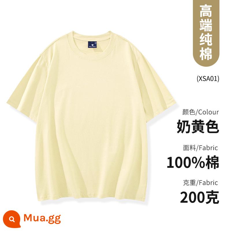 Quần áo công sở Áo thun cotton nguyên chất ngắn tay văn hóa áo sơ mi văn hóa trường trung học cơ sở đồng phục học sinh quần áo họp thể thao in logo - Loại B-sữa trứng