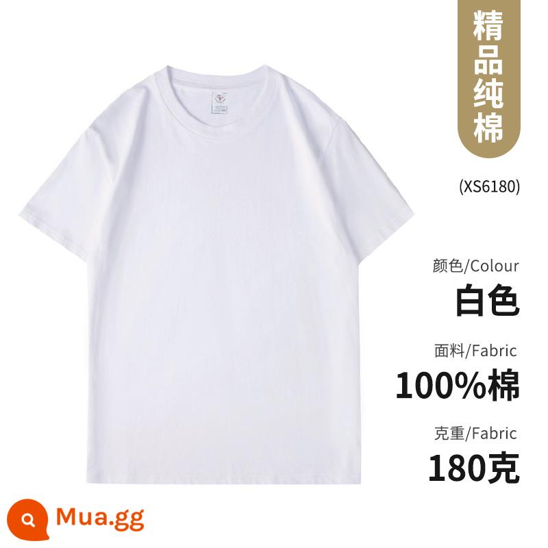 Quần áo công sở Áo thun cotton nguyên chất ngắn tay văn hóa áo sơ mi văn hóa trường trung học cơ sở đồng phục học sinh quần áo họp thể thao in logo - Loại A-màu trắng