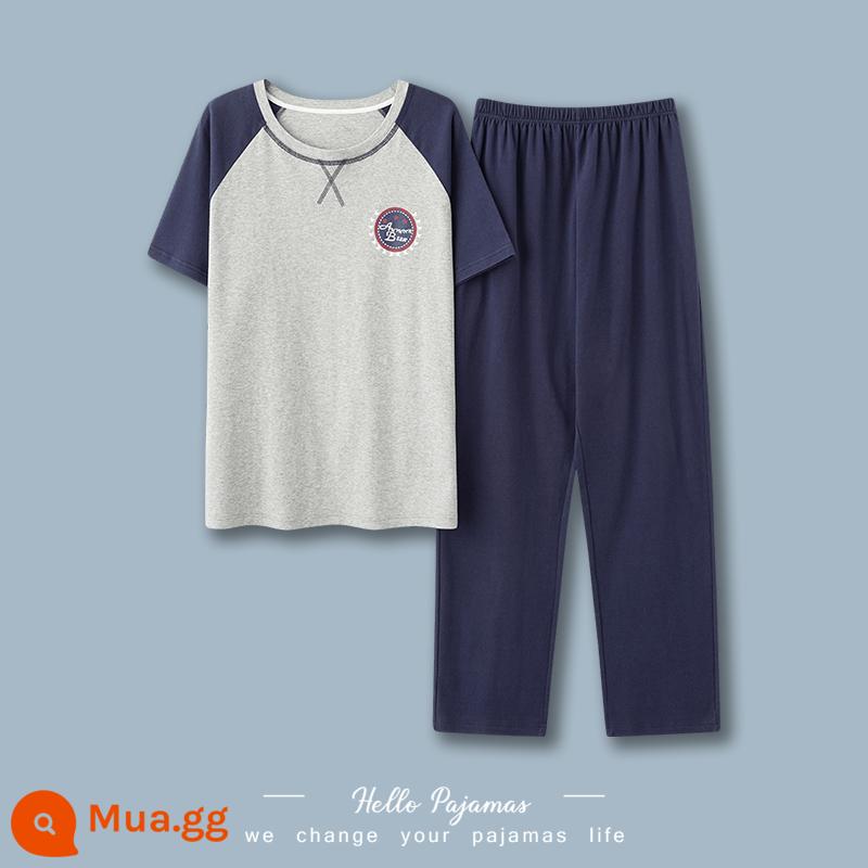 Langsha Bộ đồ ngủ nam mùa hè cotton nguyên chất quần ngắn tay mặc nhà nam mùa hè cotton mỏng kích thước lớn phù hợp với - NS3001