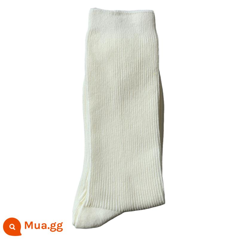 Mới Nữ Hoàng Nhật Bản Mẹ Của Phương Tây Màu Trơn Thêu Sao Thổ Mỹ Đôi Kim Cotton Phối Ống Vừa Đơn Giản Cho Nữ đống Tất Hợp Thời Trang - Tất trần không thêu/màu trắng sữa