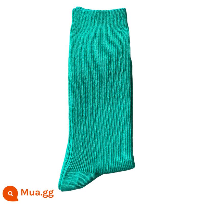 Mới Nữ Hoàng Nhật Bản Mẹ Của Phương Tây Màu Trơn Thêu Sao Thổ Mỹ Đôi Kim Cotton Phối Ống Vừa Đơn Giản Cho Nữ đống Tất Hợp Thời Trang - Tất trần không thêu/màu xanh cỏ tươi