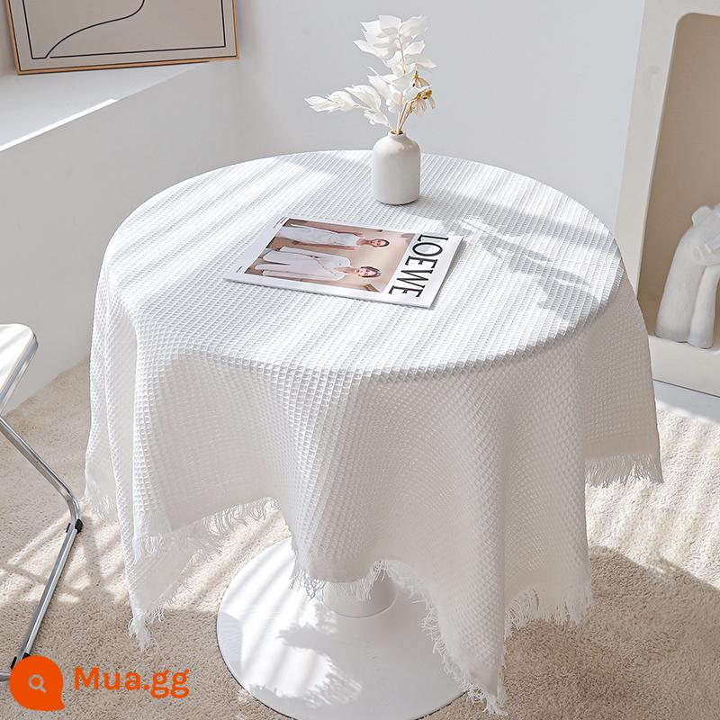 Pháp Vải Lanh Cotton Retro Khăn Trải Bàn Ren Trắng Nhật Mỹ Khăn Trải Bàn Tròn 2022 Bàn Bàn Vải Trải - Tổ ong-Trắng tinh khiết [Màn hình bàn tròn]