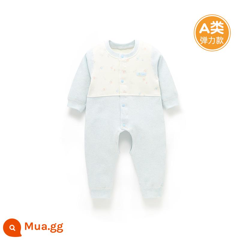 Quần áo cotton nguyên chất cho bé sơ sinh, áo liền quần có dây buộc mùa xuân thu, bé sơ sinh 0 đến 3 tháng đầy tháng, quần áo mùa xuân cho bé nam và nữ - YH0112 xanh nhạt