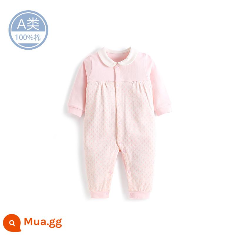 Quần áo cotton nguyên chất cho bé sơ sinh, áo liền quần có dây buộc mùa xuân thu, bé sơ sinh 0 đến 3 tháng đầy tháng, quần áo mùa xuân cho bé nam và nữ - MC1040 màu hồng