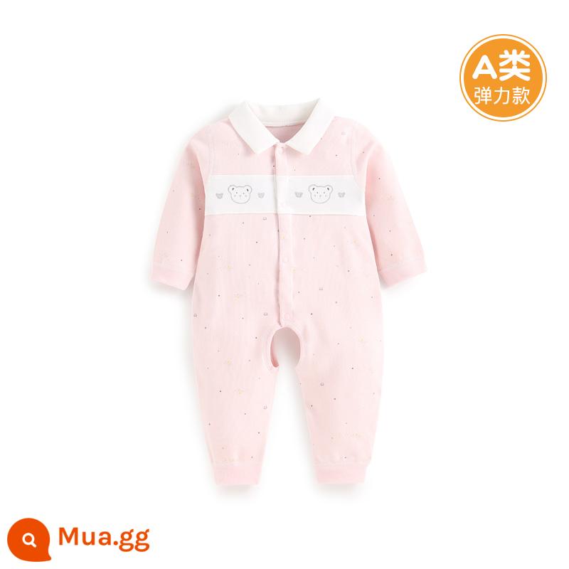 Quần áo cotton nguyên chất cho bé sơ sinh, áo liền quần có dây buộc mùa xuân thu, bé sơ sinh 0 đến 3 tháng đầy tháng, quần áo mùa xuân cho bé nam và nữ - H0429 hồng nhạt