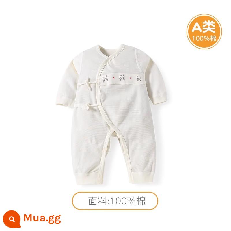 Quần áo cotton nguyên chất cho bé sơ sinh, áo liền quần có dây buộc mùa xuân thu, bé sơ sinh 0 đến 3 tháng đầy tháng, quần áo mùa xuân cho bé nam và nữ - MQ2513 xám xanh