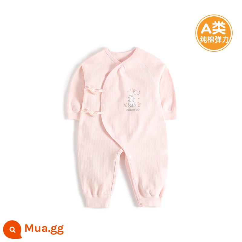 Quần áo cotton nguyên chất cho bé sơ sinh, áo liền quần có dây buộc mùa xuân thu, bé sơ sinh 0 đến 3 tháng đầy tháng, quần áo mùa xuân cho bé nam và nữ - MQ1628 màu hồng