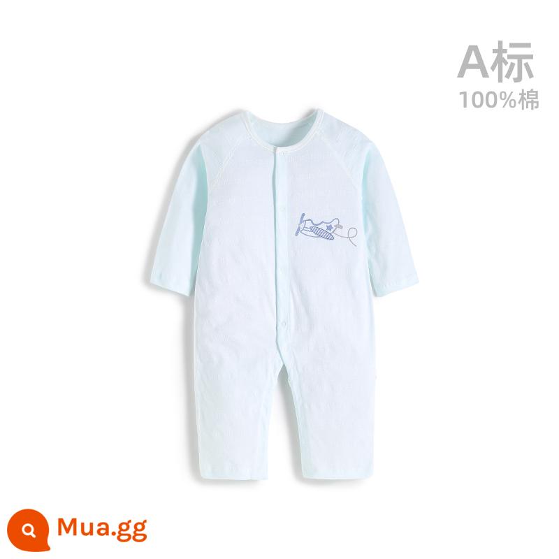 Quần áo cotton nguyên chất cho bé sơ sinh, áo liền quần có dây buộc mùa xuân thu, bé sơ sinh 0 đến 3 tháng đầy tháng, quần áo mùa xuân cho bé nam và nữ - MX1021 Phong cách mùa hè xanh