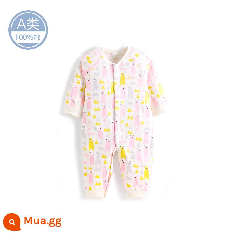 Quần áo cotton nguyên chất cho bé sơ sinh, áo liền quần có dây buộc mùa xuân thu, bé sơ sinh 0 đến 3 tháng đầy tháng, quần áo mùa xuân cho bé nam và nữ - MC1066 màu hồng