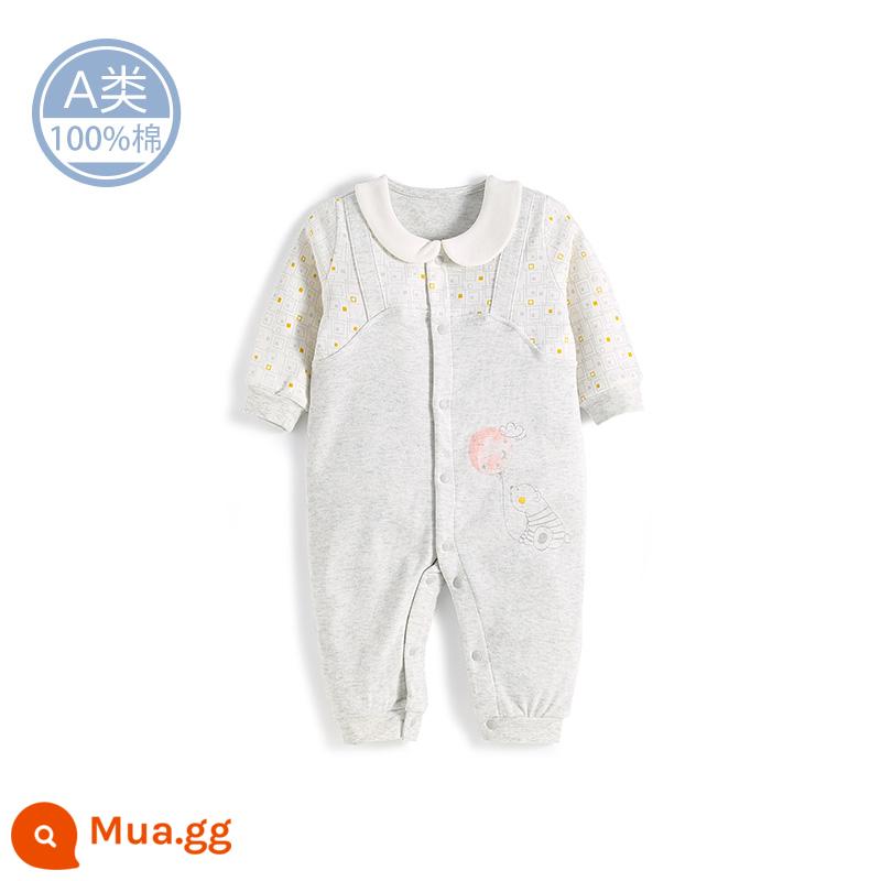 Quần áo cotton nguyên chất cho bé sơ sinh, áo liền quần có dây buộc mùa xuân thu, bé sơ sinh 0 đến 3 tháng đầy tháng, quần áo mùa xuân cho bé nam và nữ - MC1006 màu xám