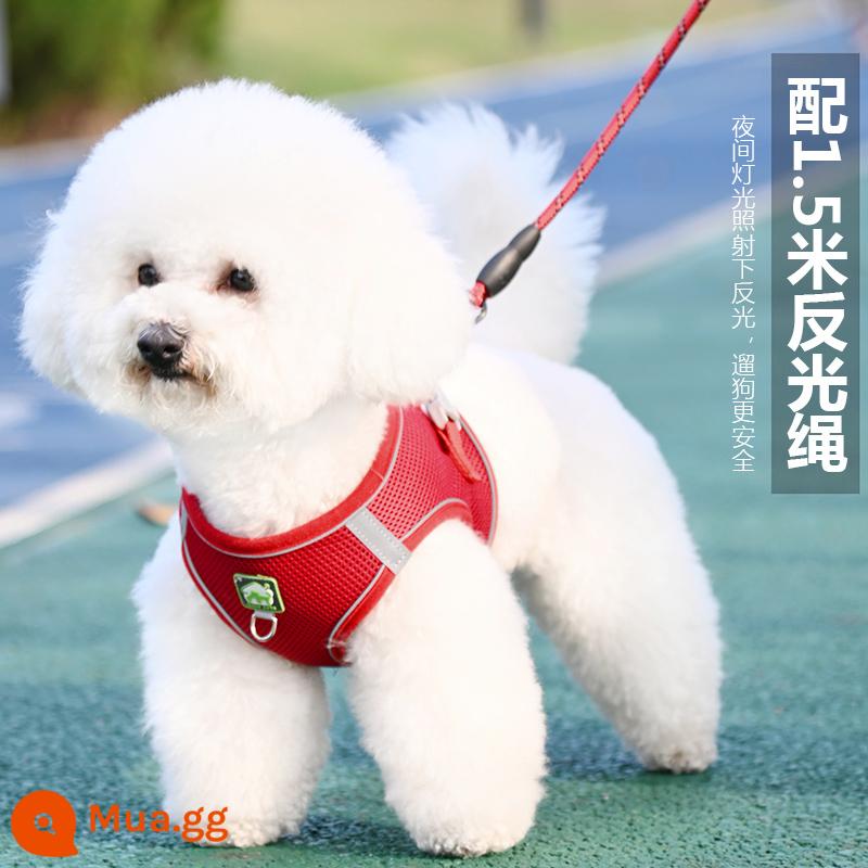 Áo loại dây xích chó nhỏ chó Bichon Frize Teddy chó con Pomeranian ôm ngực bé túi dắt chó đi dạo dây xích chó - Đỏ tươi [Có dây phản quang 1,5m] Đỏ tươi nhạt hơn