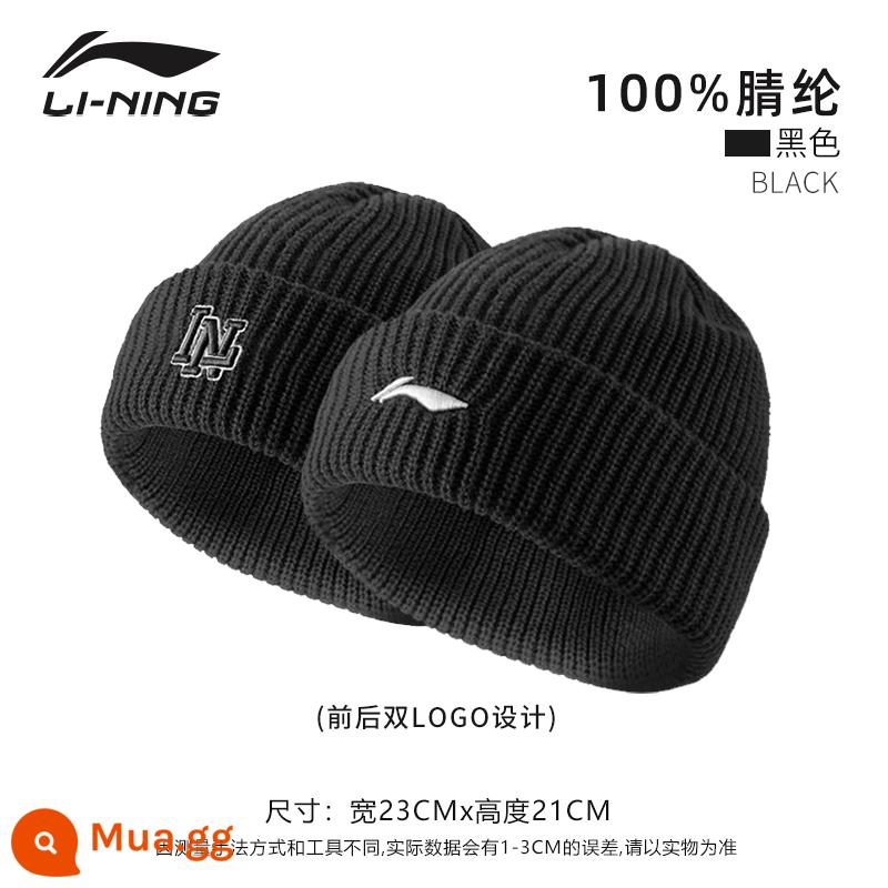 Li Ning Nón Nam Mùa Đông Nón Len Nam Mũ Len Ấm Áp Nam Mới 2022 Chạy Thể Thao Plus nhung Lạnh Nón - Mẫu LOGO đôi đa năng-đen [Ưu tiên sưu tầm và mua hàng]