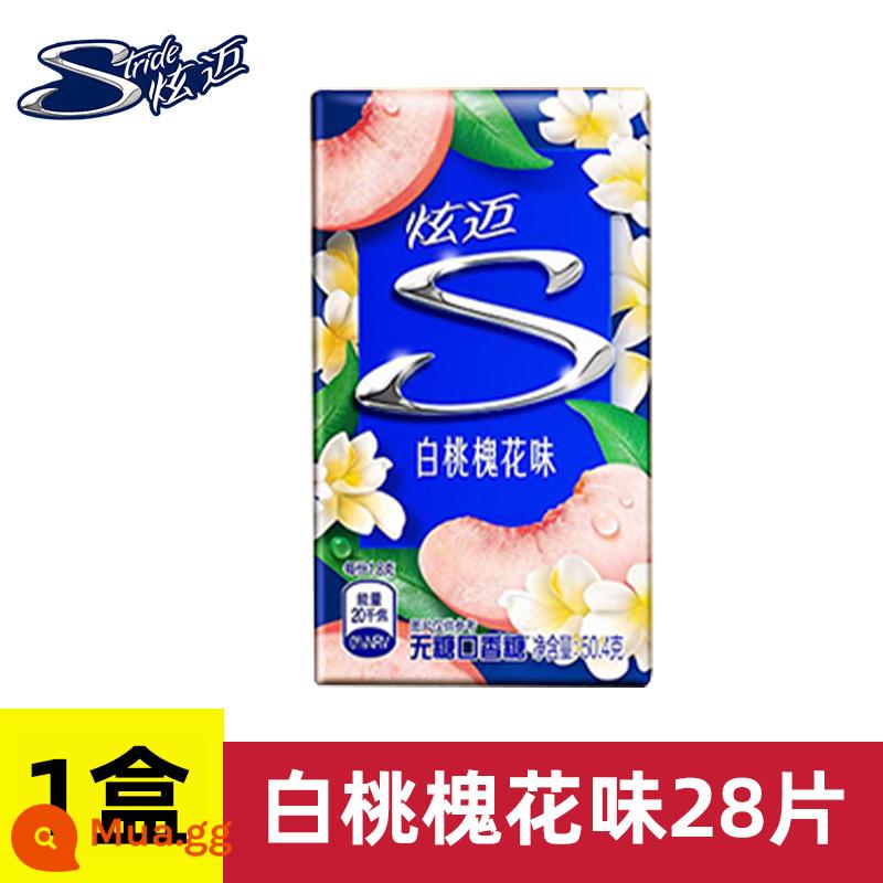 Kẹo cao su không đường Hyun Mai 28 cái * 4 hộp trắng đào bạc hà vị dưa hấu kẹo cao su bong bóng hơi thở thơm mát xylitol không đường - Hương đào trắng sophora X28 viên