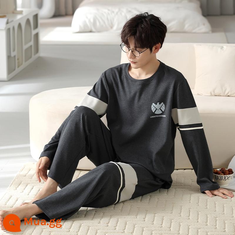 Bộ đồ ngủ nam Zhengqin dài tay mùa xuân và mùa thu cotton nguyên chất thanh niên cotton nguyên chất đơn giản cho nam giới mặc nhà mùa thu đông - YZT9525