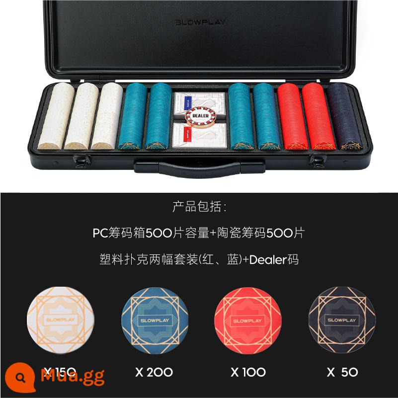 SLOWPLAY Texas Hold'em Bộ chip gốm chuyên nghiệp Cao cấp Texas Hold'em Poker Card Coin 43mm - Bộ chip gốm 500 (không mệnh giá) 39mm