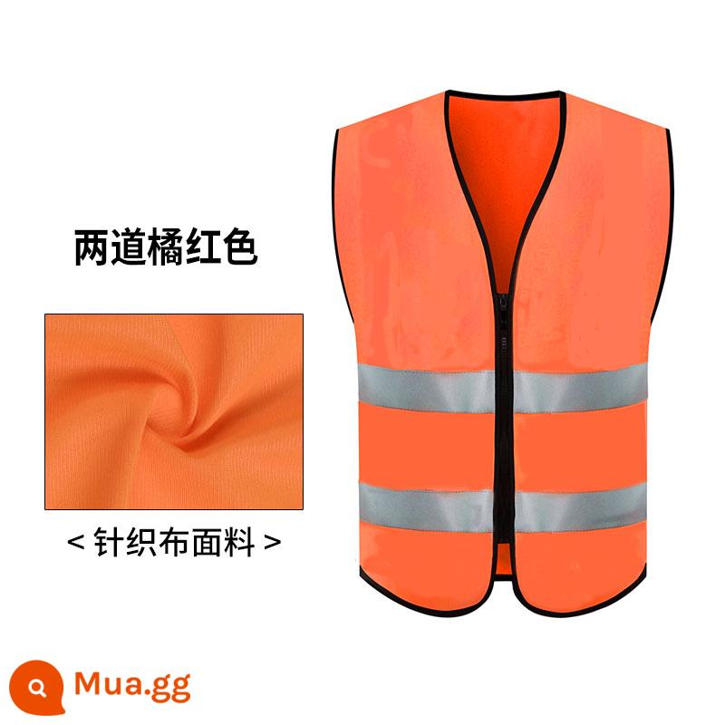 In nhiều túi áo phản quang áo an toàn giao thông công trình xây dựng trang web xanh áo phản quang áo vest tùy chỉnh - Áo vest dệt kim hai lớp [đỏ cam]