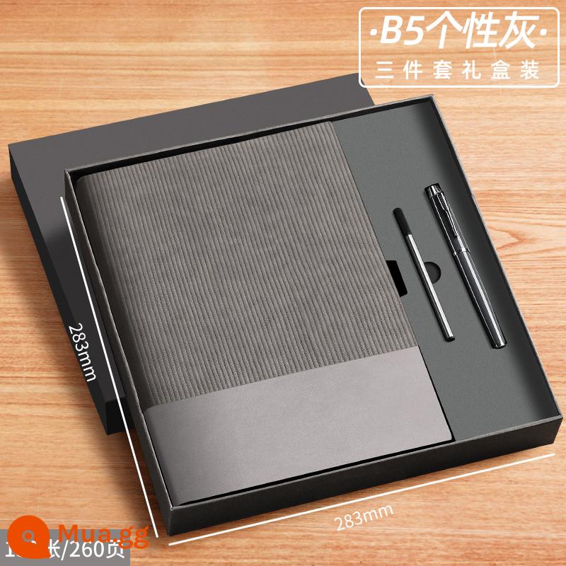 A6 máy tính xách tay cuốn sách nhỏ di động nhỏ mini xách tay bỏ túi văn phòng kinh doanh làm việc notepad cuốn sách nhỏ ghi nhớ cuộc họp cuốn sách tùy chỉnh có thể in logo - Bộ 3 món màu xám cá nhân B5 (130 ảnh) (bút ký + ruột bút)