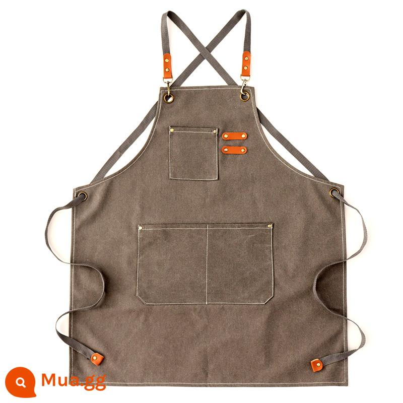 Thời trang mới tạp dề áo liền quần logo tùy chỉnh nam canvas phòng ăn cowgirl làm việc tạp dề denim chống dầu - Vải dày giặt chéo dành cho người lớn màu xám đậm