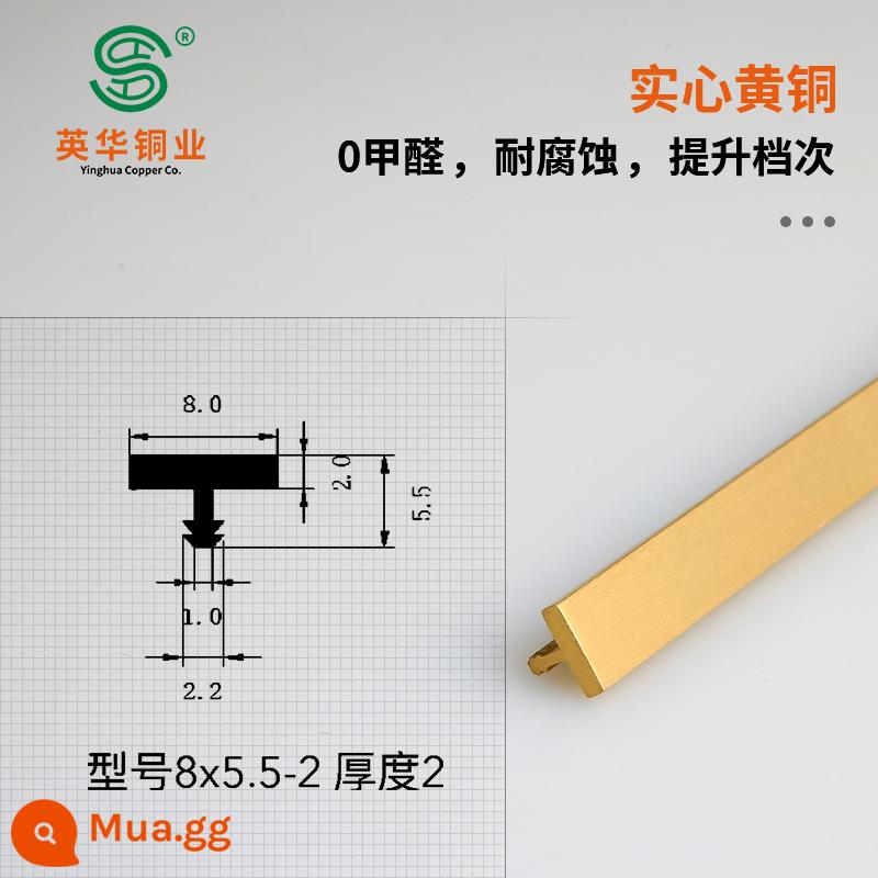 Dải đồng hình chữ T lớp sàn gỗ dát chắc chắn cửa gỗ đồ nội thất nền trang trí tường bằng đồng thau ngưỡng đá cạnh dải - Dải đồng chữ T chải tự nhiên dày 8x5.5-2 2