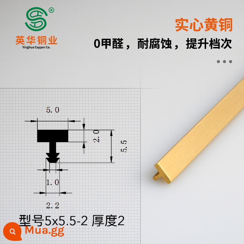 Dải đồng hình chữ T lớp sàn gỗ dát chắc chắn cửa gỗ đồ nội thất nền trang trí tường bằng đồng thau ngưỡng đá cạnh dải - Dải đồng chữ T chải tự nhiên dày 5x5.5-2 2